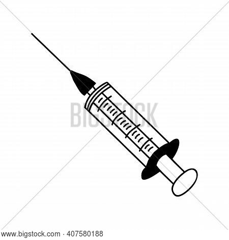 Simple Hand Drawn Single Use Syringe Icon. Isolated On White Background. Vector Stock Illustrarion.
