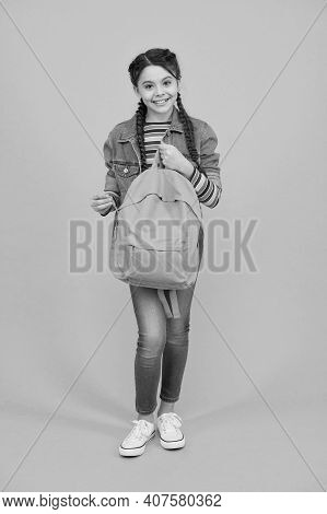 For The Wanderlust In You. Happy Kid Hold Backpack Green Background. Traveling And Wanderlust. Wande