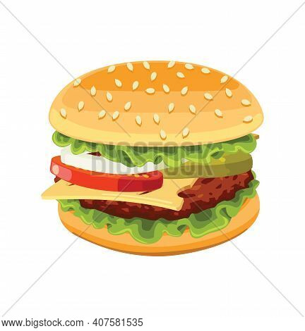 Big Burger White Delicious Fast Food Vector