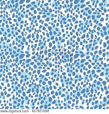 Abstract Modern Leopard Seamless Pattern. Animals Trendy Background. Blue And Black Decorative Vecto