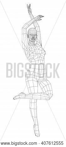 Wireframe Ballerina Or Dancer In Dance Pose. Vector 3d Rendering
