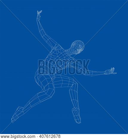 Wireframe Ballerina Or Dancer In Dance Pose. Vector 3d Rendering