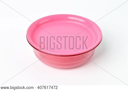 Klang,malaysia: February 11, 2021- Pink Bowl Over White Background. Tupperware Brand