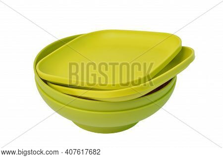 Klang,malaysia:green Plates And Bowls Over White Background. Tupperware Brand