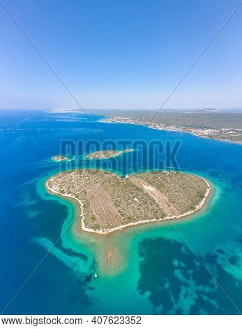 Aerial Drone Shot Of Heart-shaped Island Galesnjak In Dalamatia Croatia