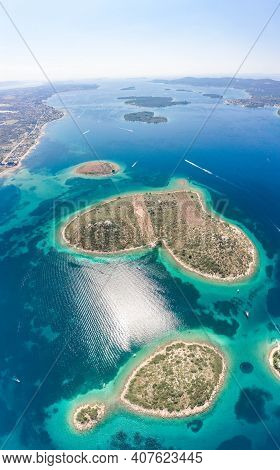 Aerial Drone Shot Of Heart-shaped Island Galesnjak In Dalamatia Croatia