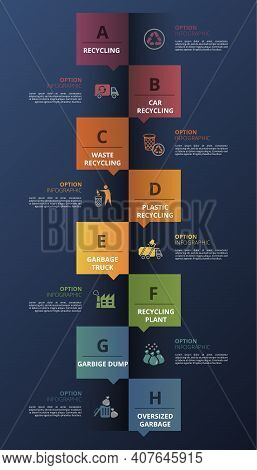Infographic Recycling Template. Icons In Different Colors. Include Recycling, Trash Container, Burna