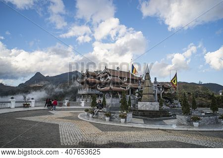 Sapa, Vietnam - 11 January 2019: Kim Son Bao Thang Tu Pagoda On Fansipan Mountain. Fansipan Highest 