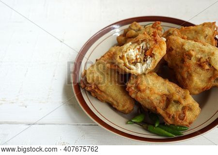 Indonesian Traditional Snack Made From Fried Tofu And Vegetables Called `tahu Susur`. Stuffed Tofu F