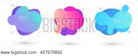 Set Of Isolated Blue And Red Fluid Blobs, Gradient Green And Violet Liquid Spots. Abstract Brush Spa