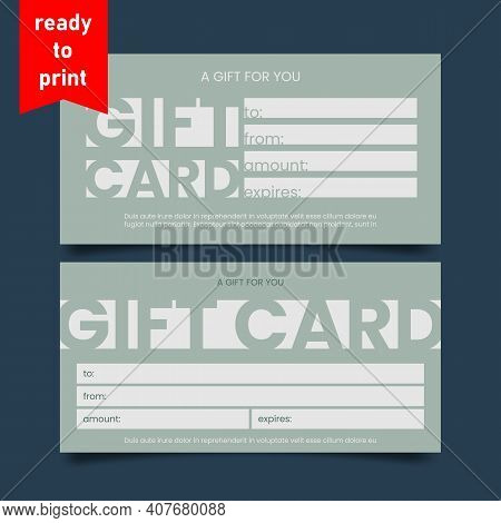 Gift Card With Customer Data, Vector Illustration. One-sided Square Font Certificate Layout. Client 