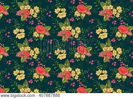 Seamless Floral Pattern On Dark Background Vector