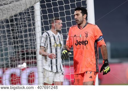 Torino, Italy. 09th Fabruary 2021 . Gianluigi Buffon Of Juventus Fc  During The Coppa Italia Semi-fi