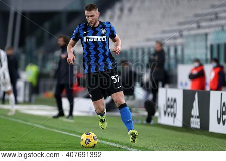 Torino, Italy. 09th Fabruary 2021 . Milan Skriniar Of Fc Internazionale  During The Coppa Italia Sem
