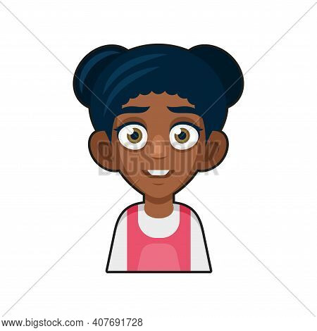 Black African American Or Hindu Girl Avatar. Cartoon Style Userpic Icon. Vector