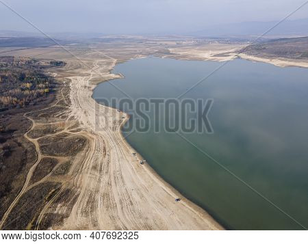 Aerial View Of Pyasachnik (sandstone) Reservoir, Sredna Gora Mountain, Plovdiv Region, Bulgaria