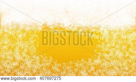 Lager Beer. Background With Craft Splash. Oktoberfest Foam. Fresh Pint Of Ale With Realistic White B