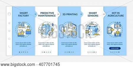 Industry 4.0 Tendencies Onboarding Vector Template. Smart Factory. 3d Printing. Iiot In Agriculture.