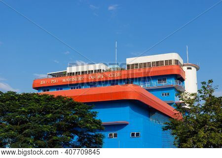 Cebu, Philippines - September 29, 2018: Facade Of Jsu-psu Mariners Court-cebu Hotel. Located Near Th