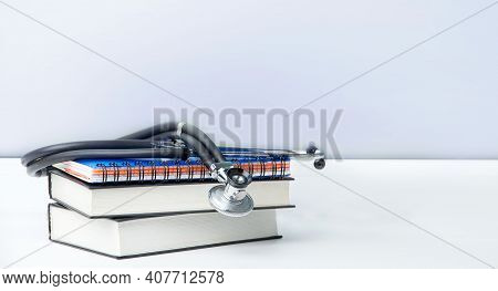Stethoscope And Books On The Table, Medical Education
