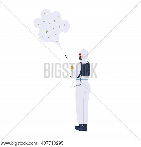Disinfector Flat Color Vector Faceless Character. Woman With Special Device For Killing Dangerous Vi