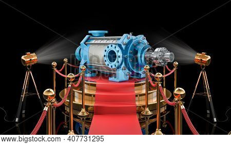 Podium With Horizontal Multistage Pump, 3d Rendering Isolated On White Background