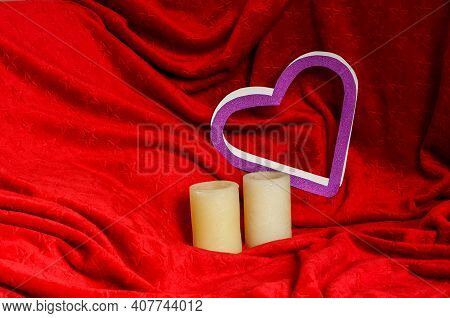 Valentine Day,red Fabric Background With Embossed Stars
