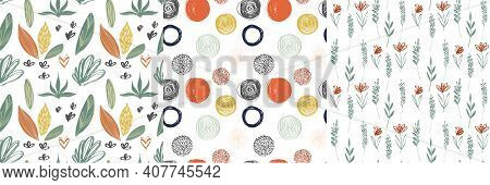 Set Of Neckless Patterns. Trendy Geometric Shapes, Seedlings, Brush Strokes, Abstract And Floral Pat