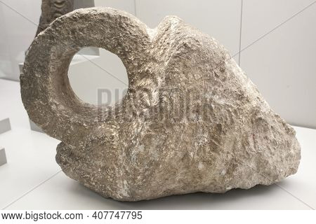 Madrid, Spain - Jul 11th, 2020: Mayan Ball Game Ring. Museum Of The Americas, Madrid, Spain
