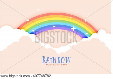 Cute Rainbow And Clouds Pink Background Design