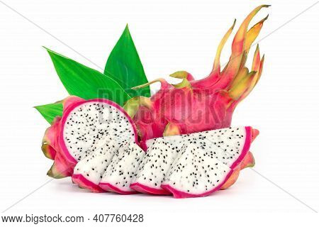 Dragon Fruit, Pitaya Isolated On White Background.