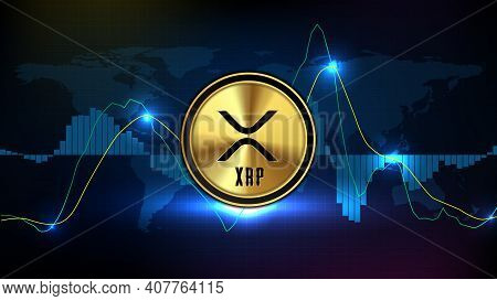 Abstract Futuristic Technology Background Of Xrp Ripple Digital Cryptocurrency And Macd Market Graph