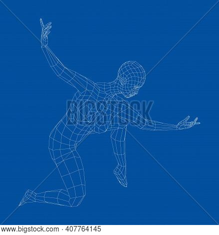 Wireframe Ballerina Or Dancer In Dance Pose. Vector 3d Rendering