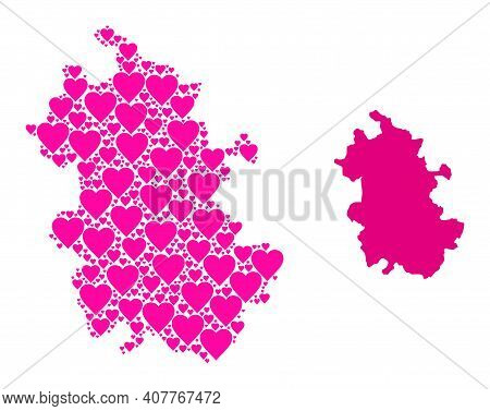 Love Collage And Solid Map Of Anhui Province. Collage Map Of Anhui Province Is Created With Pink Lov