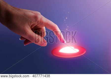 Closeup hand clicking love social media reaction