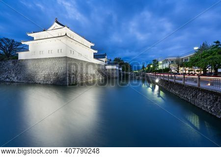 Sunpu Castle, Shizuoka, Japan at twilight.