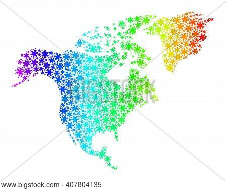 Rainbow Gradient Collage Of North America Map Designed For New Year Celebration. North America Map M