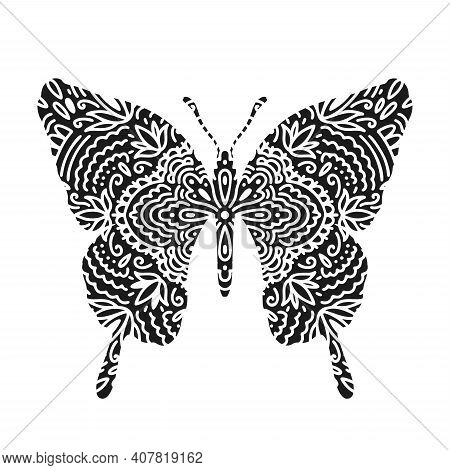 Graphic Butterfly Mandala Abstract Isolated In White Background.boho Indian Shape.ethnic Oriental St