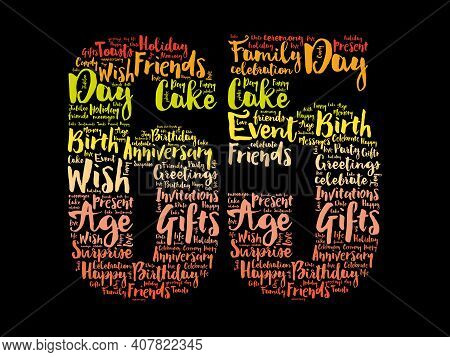 Happy 65th Birthday Word Cloud, Holiday Concept Background