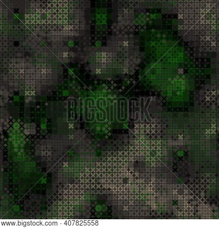 Military Camouflage Seamless Pattern. Dark Wood Digital Pixel Style.