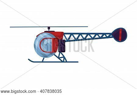 Helicopter Cartoon Aviation. Avia Transportation With Propeller Isolated On White. Vector Copter Air