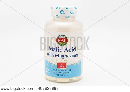 Fuji City, Shizuoka-ken, Japan - November 7, 2020: Kal Malic Acid With Magnesium 120 Tablets. Isolat