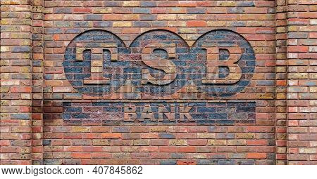 Chester; Uk: Jan 29, 2021: Tsb Bank Logo On A Brick Wall At The Rear Of Premises. The Premises Forme