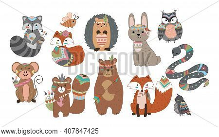 Funny Breeding Animals. Forest Animal Cub, Cute Wild Fox, Bear And Cute Bunny, Funny Owl. Hedgehog W