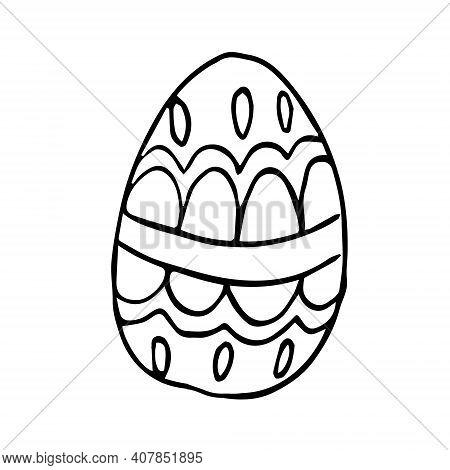 Vector Easter Egg Doodle On White Background Isolated. Egg With Different Ornaments On Eggshell