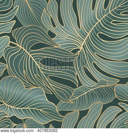 Floral Leaves Seamless Pattern. Foliage Garden Background. Floral Ornamenal Tropical Nature Summer P