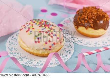 Food Called 'berliner Pfannkuchen', A Traditional German Dessert Similar To Doughnut With No Hole, M