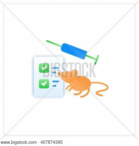 Animal Testing Flat Icon. Preclinical Vaccine Studies. Syringe And Rat. Cure Search, Vaccine Develop