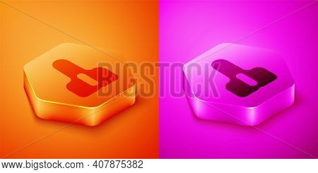 Isometric Bicycle Seat Icon Isolated On Orange And Pink Background. Bicycle Saddle. Hexagon Button. 