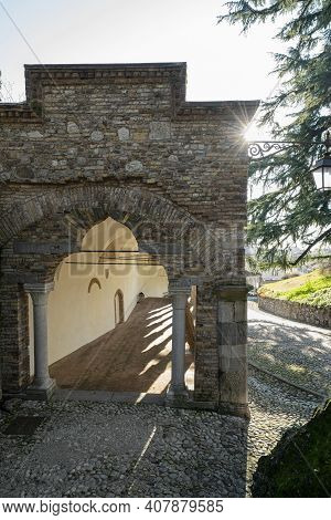 Udine, Italy. February 11, 2020.  The Decorations Under The Lippomano Loggia On The Castle Hill